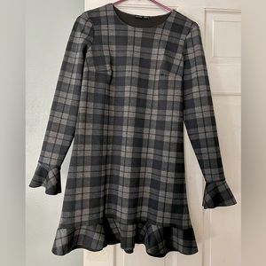 Zara Plaid Mini Dress Ruffle Hem and Sleeves Size S